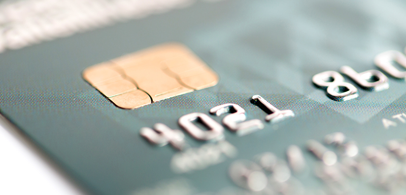 close-up of credit card with chip