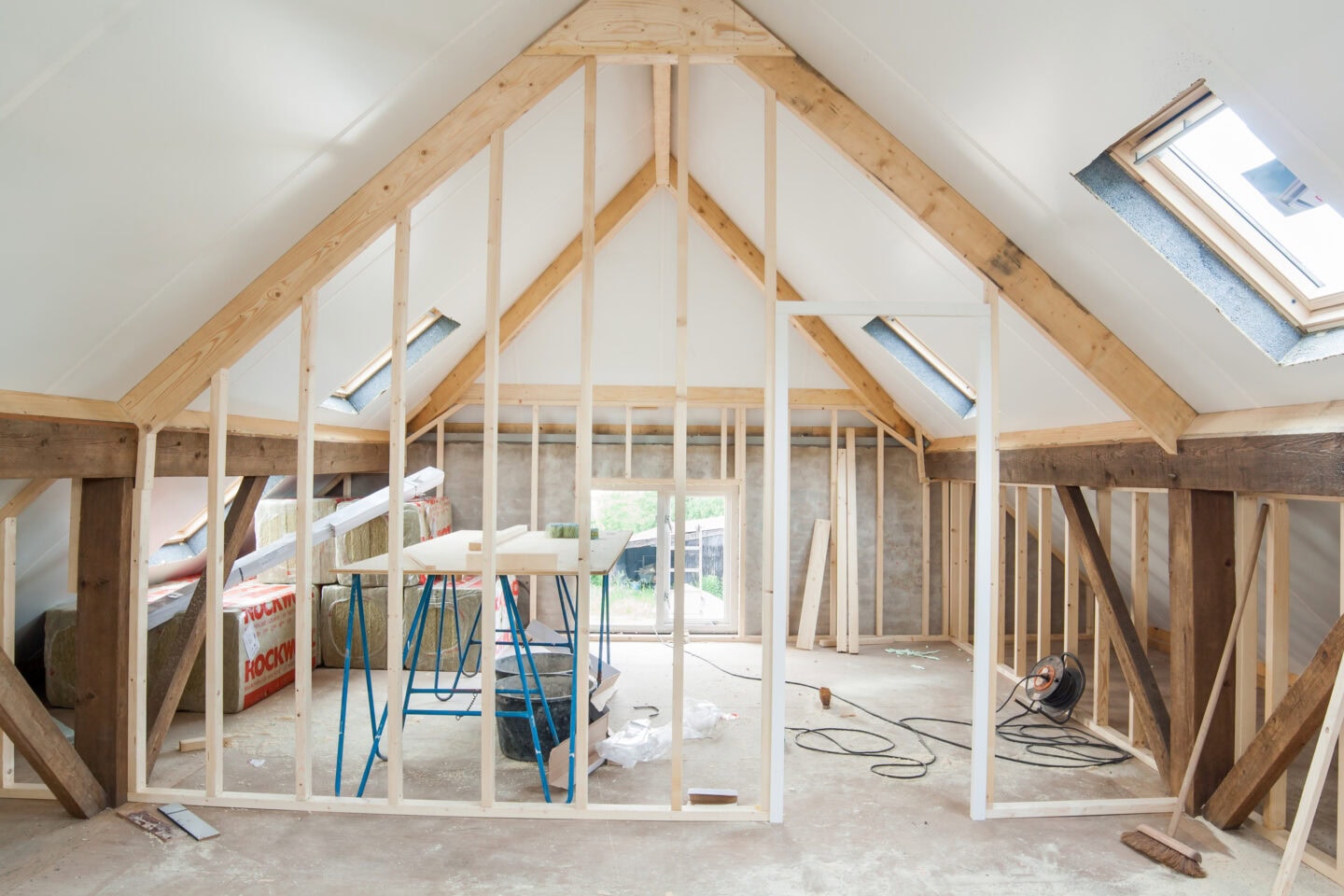 Construction of a vaulted room in a home.